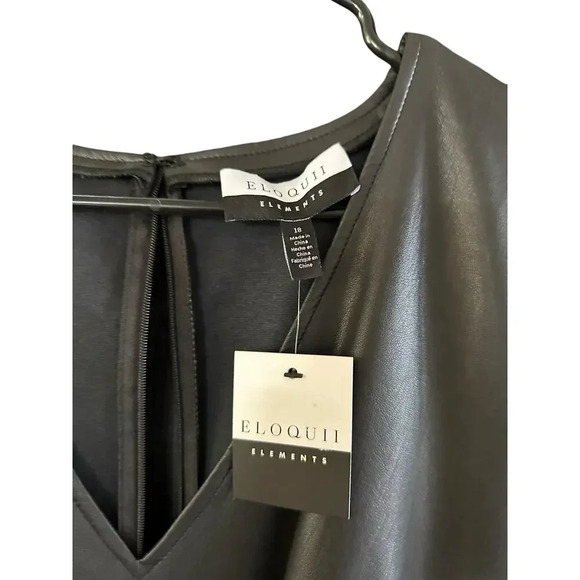 ELOQUII Elements Black Faux Leather Stretch Midi Dress Size 18 - Picture 3 of 5